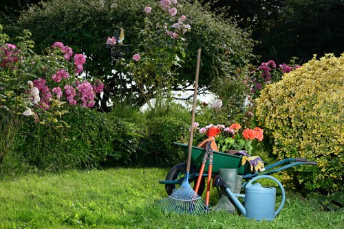 A gardener assessing site risks before beginning maintenance work