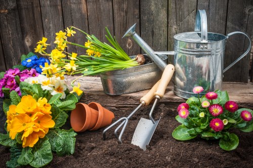 Routine garden maintenance carried out under a clear safety policy
