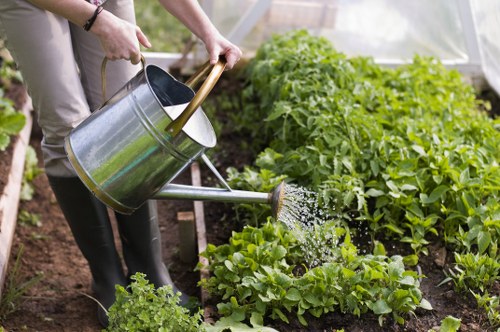 A gardener discussing a service issue and resolving concerns